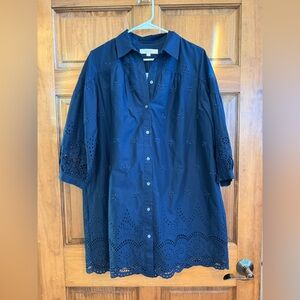 LOFT Dark Blue Eyelet Shirt Dress
